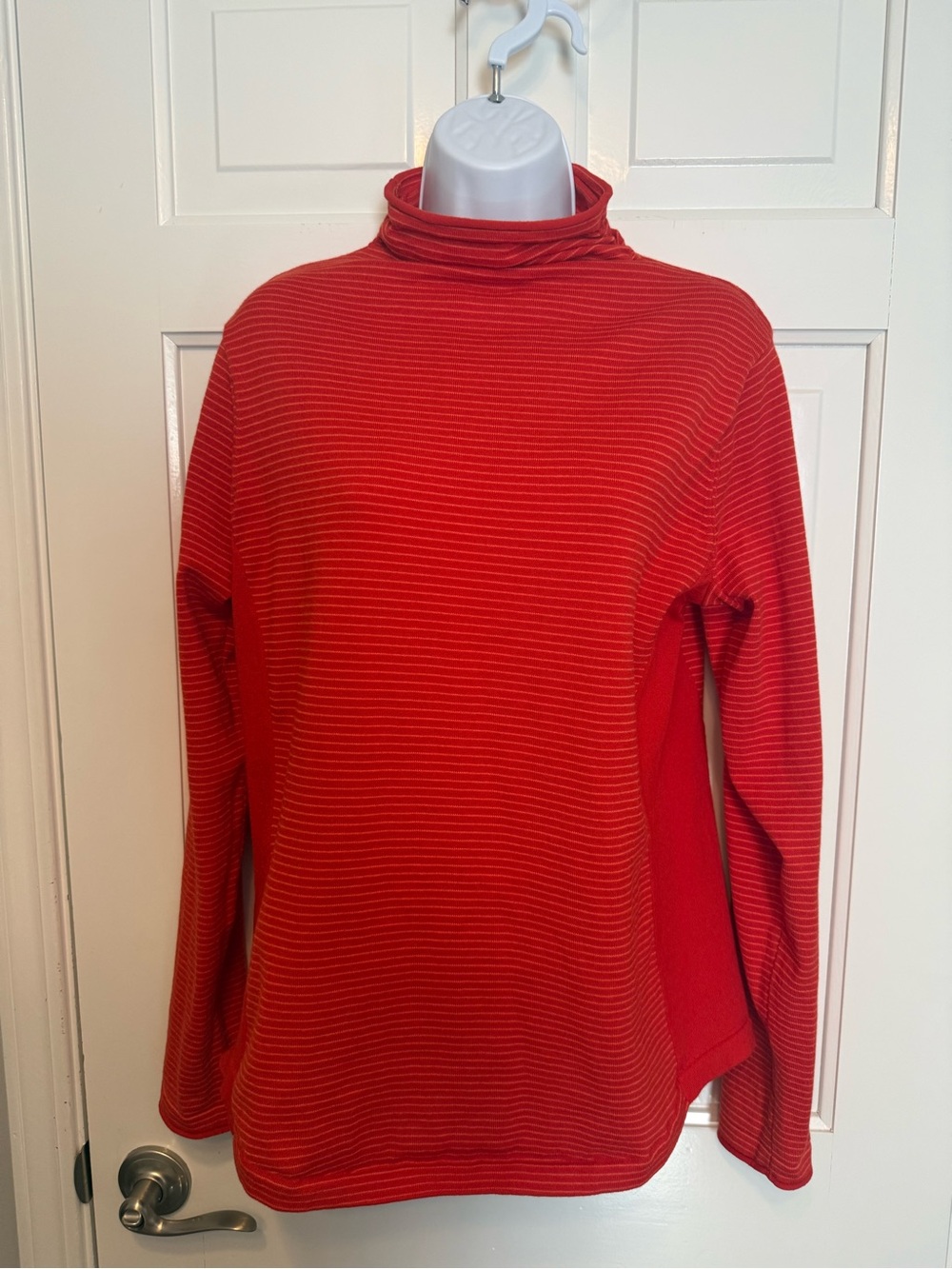 Duluth Trading Co Red Striped Cowl Neck Sweater